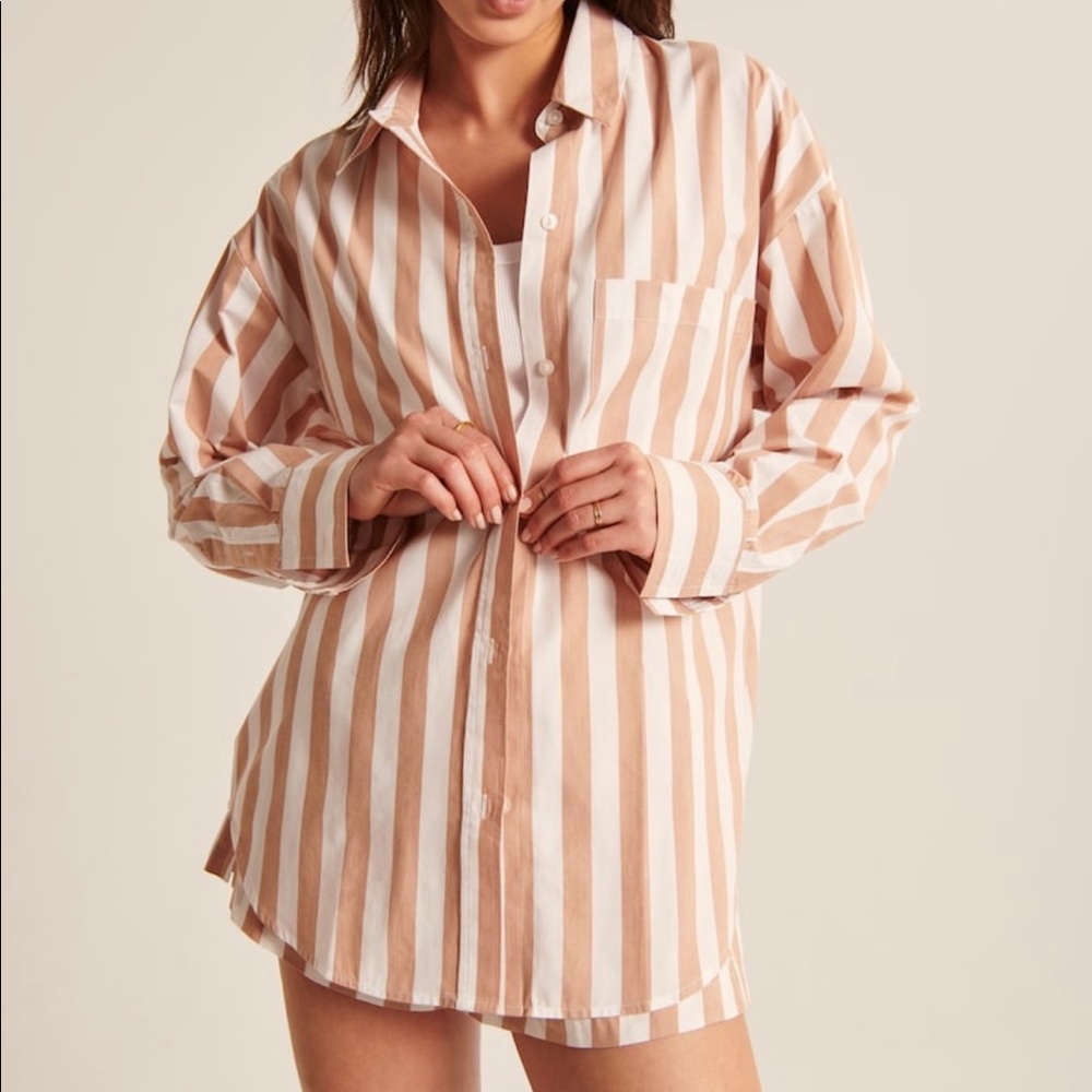 Abercrombie & Fitch oversized striped pink and white button down shirt